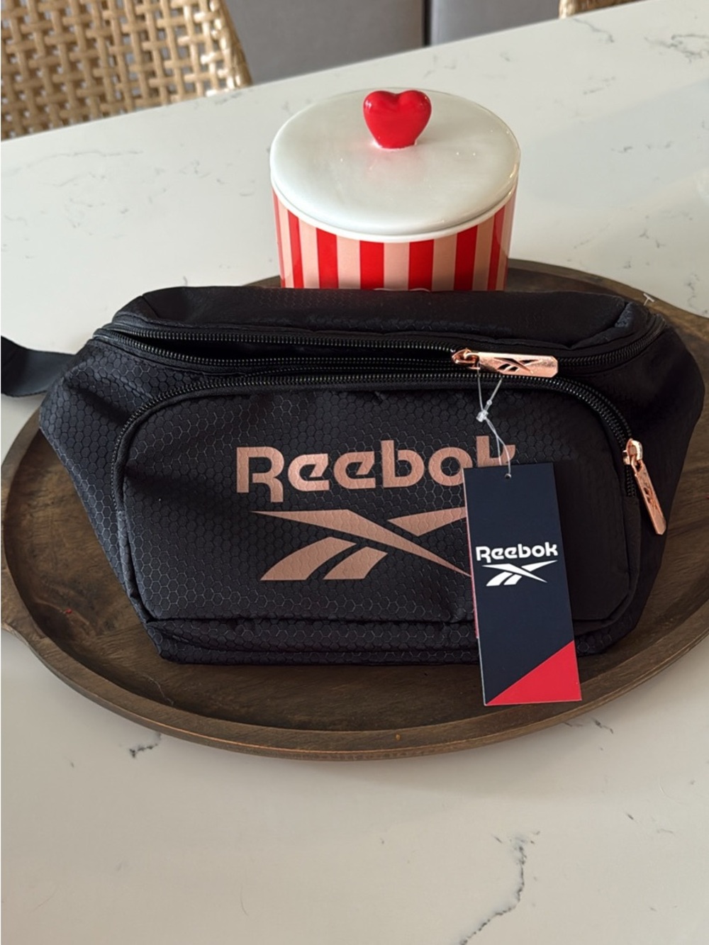 NWT Reebok Black Waist Bag with Rose Gold Accents